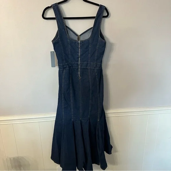 Tractr Women’s V-Neck Tank Dark Wash Denim Zip Up Back Hi/Lo Dress Sz XL NWT